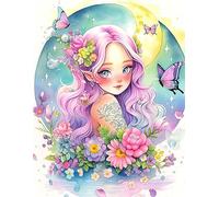 ECUCU Point de Croix Kit Complet Estampé, Princesse Elfe Mignonne Et Belles Fleurs,C, Kits de Point de Croix Estampillés Gamme Complète de kits de Démarrage de Broderie pour Débutants DIY 11CT