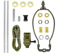ECUDIS Table Lamp Wiring Kit with 8 Inch Harp, 3-Way Socket 2 Pieces 12" Lamp Pipe, with Instructions for DIY Lamp Design or Repair (Antique Brass)