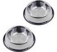 Ecuelle à nourriture en acier inoxydable - 25 cm - fond en caoutchouc antidérapant - 2 pièces