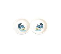 Ecuelle Céramique, Double, Avec Motifs, 2 × 0,15 L/Ø 11 Cm, Blanc - 4014 - Mon Animalerie Blanc