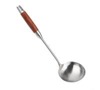 Écuelle de cuisine en acier inoxydable 304 avec long manche en bois, cuillère en mousse résistante à la chaleur pour la cuisine asiatique, passe au lave-vaisselle, 23-39 cm (E)