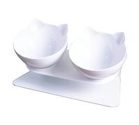 Ecuelle double pour chats Ecuelle pour chats,Ecuelle antidérapante pour chiens Ecuelle inclinée double anti-casse pour chat chiot（Blanc+Blanc）