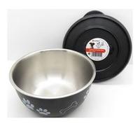 Flamingo Gamelle pour chien Kena inox noir et argent avec couvercle Taille M 800 ml