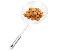 Écumoire à filtre araignée - Louche en métallique durable en acier inoxydable, long manche | Idéal pour frire en profondeur, des boulettes, des pâtes, des légumes, du bouillon écrémé
