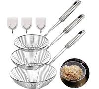 Écumoire avec,3PCS Louche Passoire Cuisine, 3 crochets,12cm/14cm/16cm professionnels fil d'acier Passoire et ecumoire inox ou huile Cuillère Ajourée pour Résidus de Filtre, Food Passoire Louche