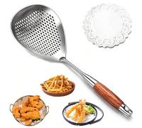 Écumoire en acier inoxydable avec manche en bois, passoire araignée, ustensile de cuisine robuste et de grande taille, idéale pour la friture, l'ébullition et rapide de l'huile (Skimmer)