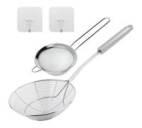 Écumoire en acier inoxydable avec poignée pour frire et servir les aliments, les pâtes, les spaghettis, les nouilles (diamètre : 14 cm. Longueur totale : 39 cm)