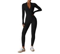 Ecupper Femmes Combinaison Manches Longues Combinaison Élastique Yoga Jumpsuit Une Pièce Gym Fitness Skinny Sport Bodysuit Noir minuit M