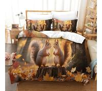 Écureuil | Animal de la Forêt Ensemble Literie Microfibre Imprimée Housse de Couette Unique Et Taies, Fermeture Éclair Cachée, Facile Entretien, pour Adultes & Enfants Double（200x200cm）
