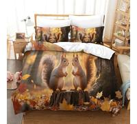 Écureuil | Animal de la Forêt Ensemble Literie Microfibre Imprimée Housse de Couette Unique Et Taies, Fermeture Éclair Cachée, Facile Entretien, pour Adultes & Enfants Super King（260x220cm）