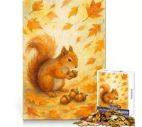 Écureuil Aquarelle avec Glands et Feuilles d'automne Puzzle de 1000 pièces pour Adolescents Favorise la Concentration, améliore Le Calme et évite Les Distractions Cadeau mémorable (50x75cm)