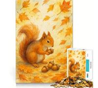 Écureuil Aquarelle avec Glands et Feuilles d'automne Puzzle de 1000 pièces pour Adolescents Jeu de Concentration mentale Découpe de précision Bords Lisses pour Les fêtes (50x75cm)