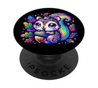 Écureuil Arc-en-Ciel avec Gland et Feuilles colorées PopSockets PopGrip Adhésif