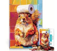 Écureuil avec Chapeau en Papier Toilette Puzzle 1000 pièces pour Adolescents Jeu de réflexion Anti-anxiété Découpe Premium Cadeau élégant 50x75cm