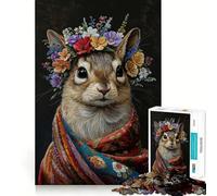 Écureuil avec des Fleurs Puzzle de 1000 pièces pour Adultes Jeu Intelligent et Amusant d'intérieur Découpe Lisse Cadeau du Père Noël 38x52cm