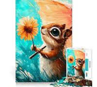Écureuil avec Fleur et Parapluie sous la Pluie Puzzle de 1000 pièces pour Adolescents Jeu de réflexion Stimulant Amusant à Partager Découpe Nette Surprise chaleureuse 38x52cm