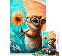 Écureuil avec Fleur et Parapluie sous la Pluie Puzzle de 1000 pièces pour Adolescents Jeu de réflexion et de Loisirs Design élégant Cadeau raffiné 50x75cm