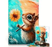 Écureuil avec Fleur et Parapluie sous la Pluie Puzzle de 1000 pièces pour Adolescents Jeu de réflexion et de Loisirs Design élégant Cadeau raffiné 50x75cm