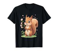 Écureuil avec Fleur Illustration Animale T-Shirt