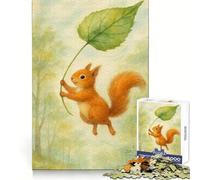 Écureuil avec Parapluie en Forme de Feuille Puzzle Aquarelle 1000 pièces pour Adolescents Jeu de logique Passe-Temps Calme Découpe précise Cadeau Exquis 38x52cm