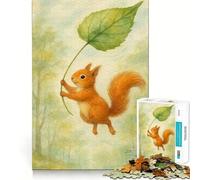 Écureuil avec Parapluie en Forme de Feuille Puzzle Aquarelle 1000 pièces pour Adolescents Stimule la mémoire, réduit Le Stress Cadeau précieux 50x75cm