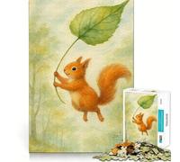 Écureuil avec Parapluie Feuille, Aquarelle, Puzzle de 1000 pièces pour Adolescents, Jeu de logique et de réflexion, découpe de précision, Cadeau élégant 38x26cm