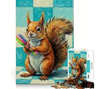 Écureuil avec Pinceau Puzzle de 1000 pièces pour Adultes Jeu de logique Solide Jeu de Groupe Bords Nets 50x75cm