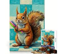 Écureuil avec Pinceau Puzzle de 1000 pièces pour Adultes Jeu de logique Solide Jeu de Groupe Bords Nets 50x75cm