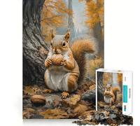 Écureuil avec Une Noisette dans Une forêt d'automne Puzzle de 1000 pièces pour Adolescents Jeu de réflexion Stimulant Amusant à Partager Découpe Nette Surprise chaleureuse 50x75cm