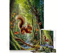 Écureuil bondissant dans la forêt Puzzle de 1000 pièces pour Adolescents Jeu de logique Solide Loisirs Amusants Bords Nets Objet de Collection 50x75cm