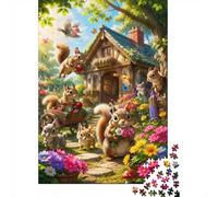 Écureuil Chalet Fleur 1000pcs pour Famille Mini Puzzle Cadeau | 38x26cm Carton Décor De Salon Finition Lisse Cadeau Ami Détente