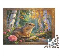 Écureuil de la forêt Puzzle pour Adultes Puzzle 1000 Pièces Papier Fleurs boisées Détente Concentration Famille Maison Cadeau 52x38cm/1000pcs