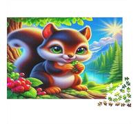 Écureuil Dessin Animé Puzzle 1000 Pièces Papier pour Adultes Paysage Forêt Détente Concentration Décoration Maison Cadeau Famille 38x26cm/1000pcs