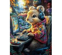 Écureuil Devant Un Ordinateur 1000 Pièces Puzzle Débutant en Carton sans Déformation Rêve de Peinture à l'huile Conte de fées Facile Apprentissage Anti-Stress Passe-Temps Idée Cadeau Saint Valentin