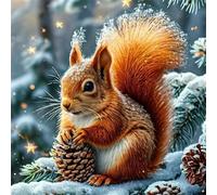 Écureuil d'hiver Peinture Diamant Adulte,DIY Carré Art du Diamant Painting Kit Complet,5D Broderie Animal Diamond Painting pour Adultes Point de Croix Cristal Painting pour Murale Décor 45x45 cm