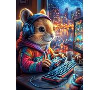 Écureuil DJ dans la forêt magique 1000 Pièces Puzzle Collectionneur En Carton Haute Densité Épais Animal de conte de fées d'accompagnement Haute Difficulté Décoration Murale Oeuvre D'Art Cadeau Noël P