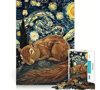 Écureuil Dormant sous Un Ciel étoilé Puzzle de 1000 pièces pour Adolescents Jeu de réflexion Stimulant Amusant à Partager Découpe Nette Surprise chaleureuse 50x75cm