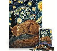 Écureuil Dormant sous Un Ciel étoilé Puzzle de 1000 pièces pour Adolescents Jeu de réflexion Stimulant Amusant à Partager Découpe Nette Surprise chaleureuse 50x75cm