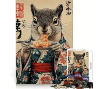 Écureuil en Kimono Mangeant Puzzle de 1000 pièces pour Adolescents Jeu de logique et de raisonnement Calme et Silencieux Découpe précise Surprise de Noël 38x52cm