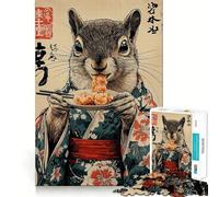 Écureuil en Kimono Mangeant Puzzle de 1000 pièces pour Adolescents Jeu de logique et de raisonnement Calme et Silencieux Découpe précise Surprise de Noël 38x52cm