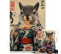 Écureuil en Kimono Mangeant Puzzle de 1000 pièces pour Adultes et Adolescents Jeu Mental apaisant et Relaxant Qualité supérieure 38x26cm