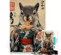 Écureuil en Kimono Mangeant Puzzle de 1000 pièces pour Adultes Jeu Smart Reason Lien Familial Bords Lisses Décoration Artistique 50x75cm