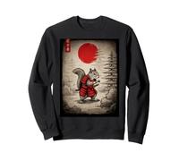 Écureuil en Kimono Marchant sous Un Soleil Rouge Brillant Art Japonais Sweatshirt