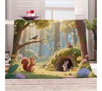 Écureuil Et Lapin De La Forêt Fantastique Manta de franela 3D Suave - Cubre Sofá/Cama 130x150 cm,Plein De Plaisir Enfantin Estampado 3D Ultrarealista,Polar Caliente,Lavable,Hogar/Dormitorio