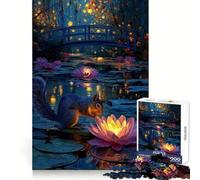 Écureuil et nénuphars la Nuit Puzzle de 1000 pièces pour Adultes Jeu de logique et de complicité Qualité supérieure Cadeau de qualité 38x26cm