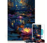 Écureuil et nénuphars la Nuit Puzzle de 1000 pièces pour Adultes Jeu de logique et de complicité Qualité supérieure Cadeau de qualité 38x26cm