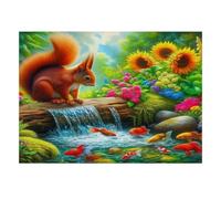 Écureuil Fleurs Rivière 1000pcs Mini Puzzle pour Famille Difficile | 38x26cm Carton Décor Salon Structure Durable Cadeau Anniversaire Soulagement Du Stress