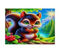 Écureuil Forêt Lac 1000pcs Mini Puzzle pour Famille Difficile | 52x38cm Carton Décor Salon Structure Durable Cadeau Anniversaire Soulagement Anxiété