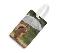 Écureuil Hold A Umbrellas Étiquette de bagage mignonne et unique pour sac de voyage Étiquette d'identification Étiquette d'adresse et anneau rond durable Cadeau de voyage Essentiels d'aéroport Style