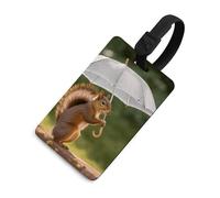 Écureuil Hold A Umbrellas Étiquette de bagage mignonne et unique pour sac de voyage, étiquette d'identification personnalisée, carte d'adresse, anneau rond durable, cadeau de voyage, essentiels